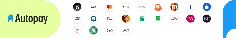 Obsługiwane płatności: Autopay, BLIK, Visa, Mastercard, Apple Pay, Google Pay oraz szybkie przelewy z banków